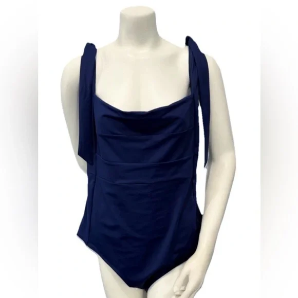 UNE PIECE Luxury One-Piece Swimsuit Navy Square Neck Tie Straps US 20 NWOT